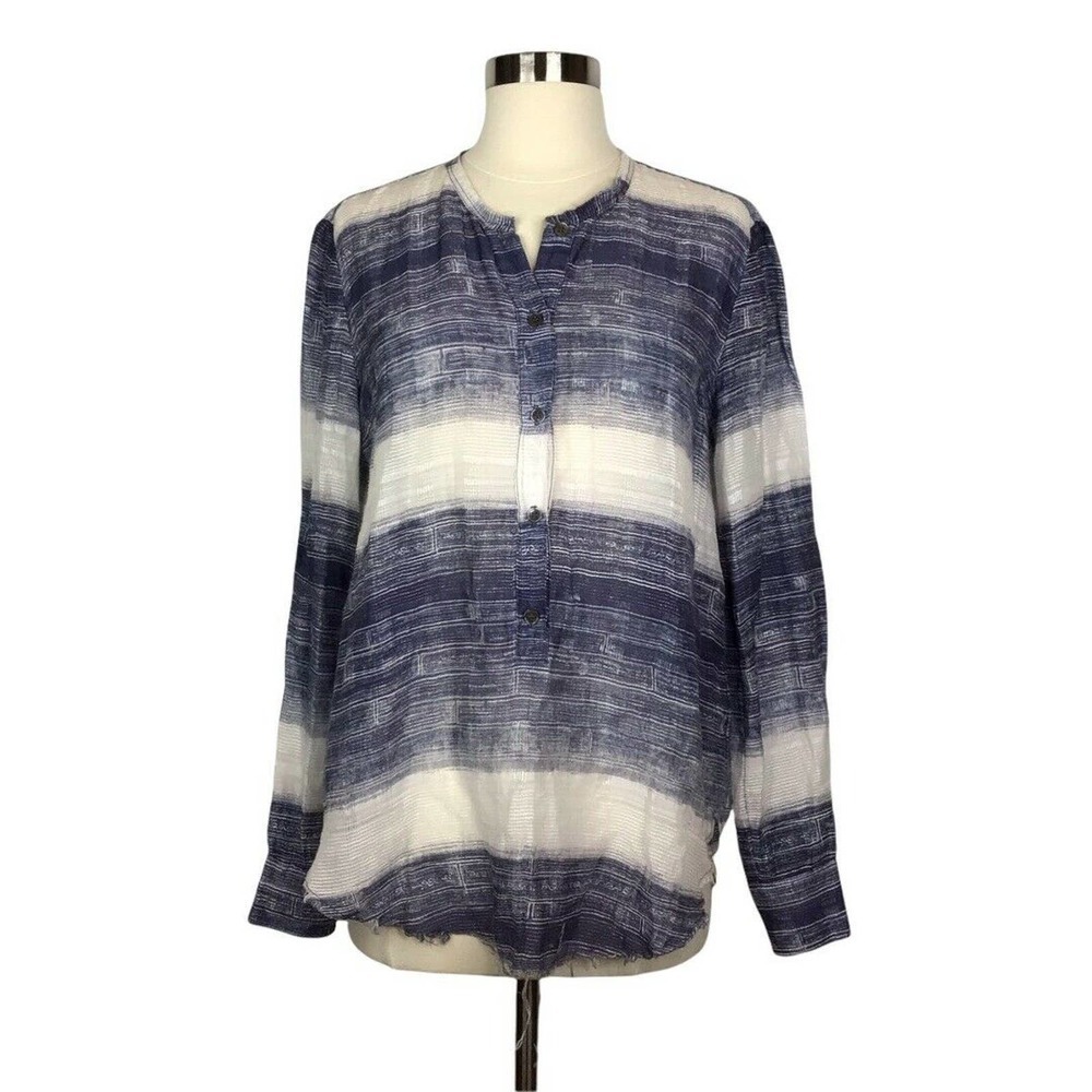 RAQUEL ALLEGRA Striped Hemp Silk Popover Blouse - Picture 1 of 8